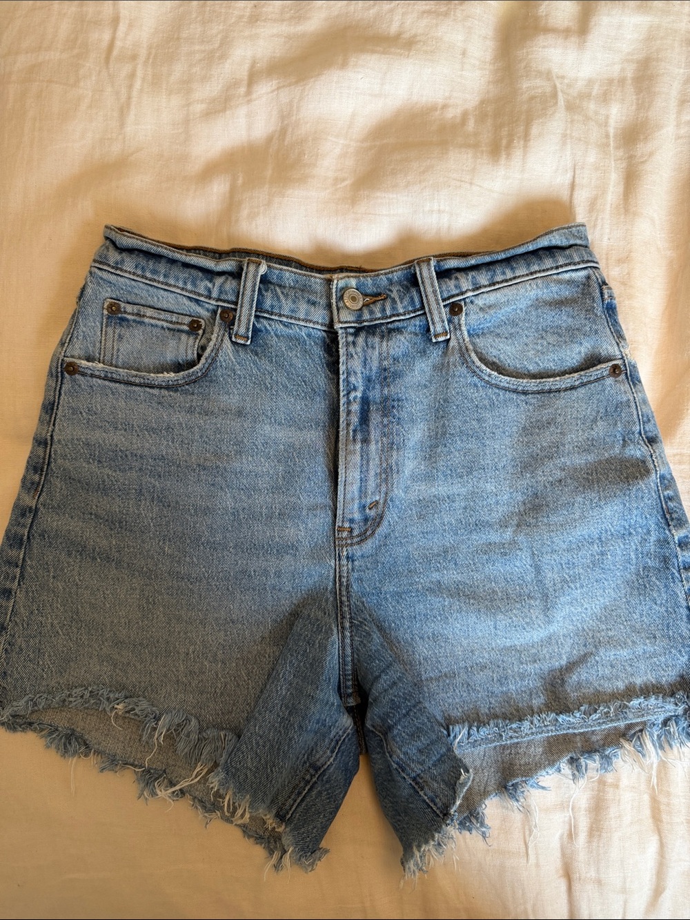Abercrombie & Fitch Light Blue Frayed-Hem Denim Dad Shorts